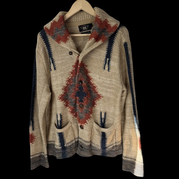 Ralph Lauren Double RL Other - RRL Double RL Hand Knit Southwest Vintage Silk/Linen/Cotton/Wool Cardigan Sz XL‎